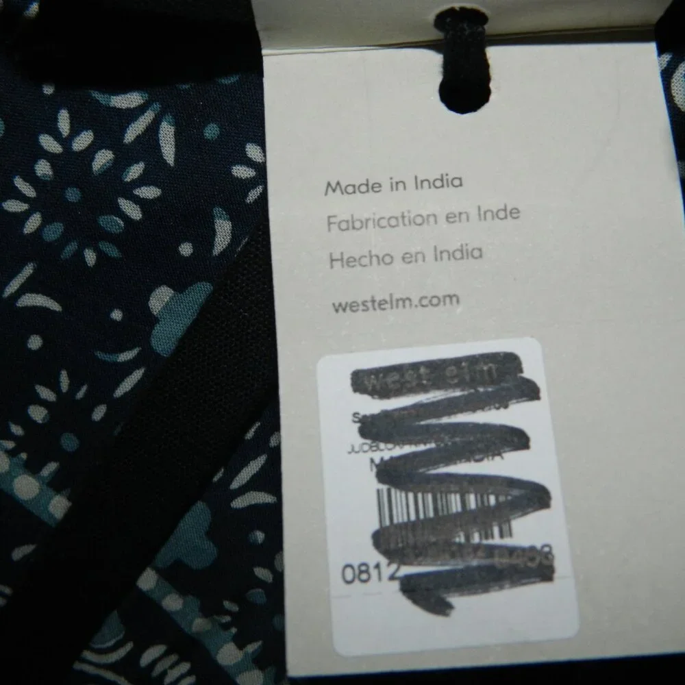 West Elm Jude Block Print Tablecloth Blue 70